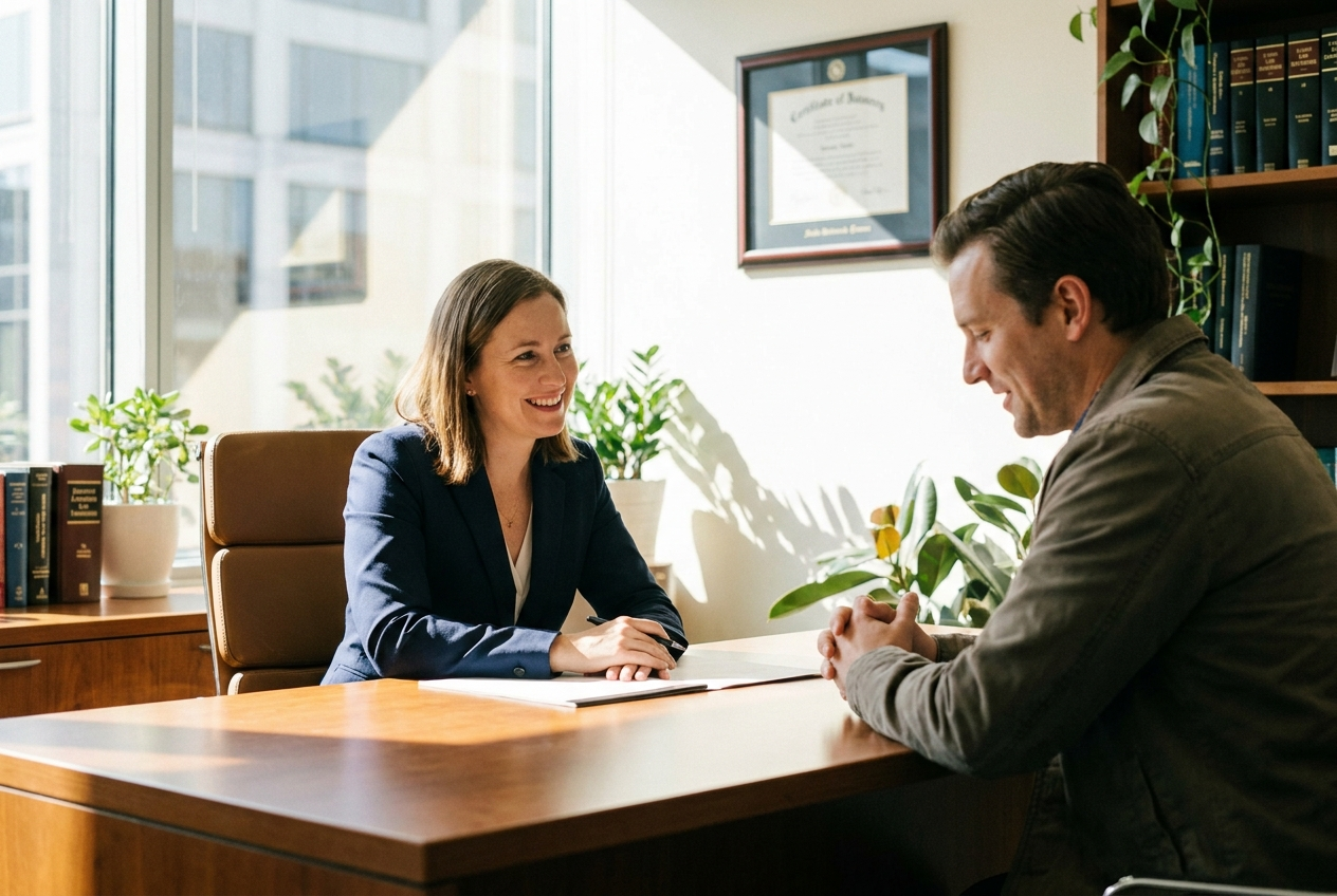 A law firm principal in a client consultation